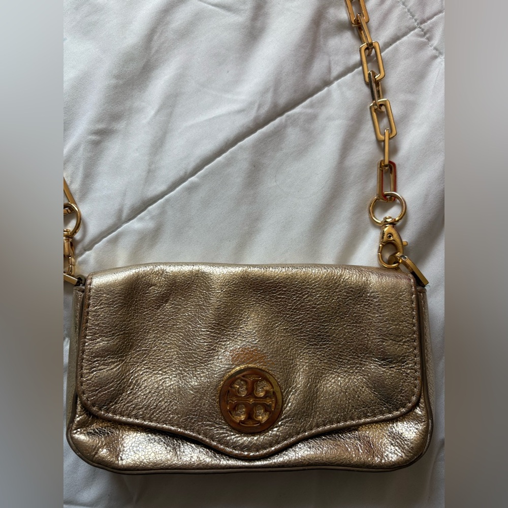 Tory Burch Gold Small Crossbody Bag with Chain Strap